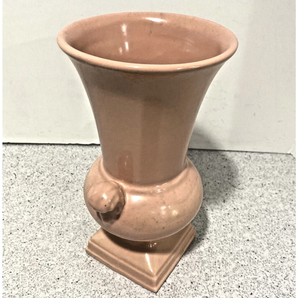 Vintage Abingdon USA Vase Pink Pastel Pottery Shapely Cottage Farmhouse Signed - Picture 3 of 10